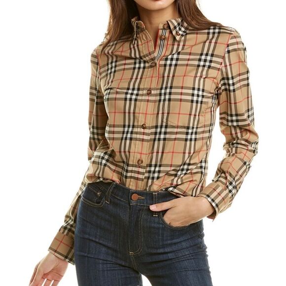 Burberry Blouse Button-Down Collar Vintage Check Shirt 10 New NWOT - Picture 2 of 11